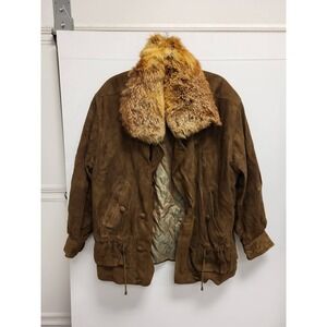 Gardeur Femme Jacket Brown Suede Fur Collar‎ Womens Size 42 Coat Outerwear